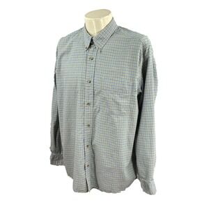 Eddie Bauer Men's Relaxed Fit Long Sleeve Blue‎ Green Check Oxford Shirt Large
